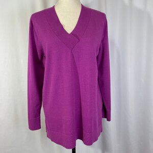 Neiman Marcus Purple Pink Lilac Sweater V Neck Long Sleeves Size XL